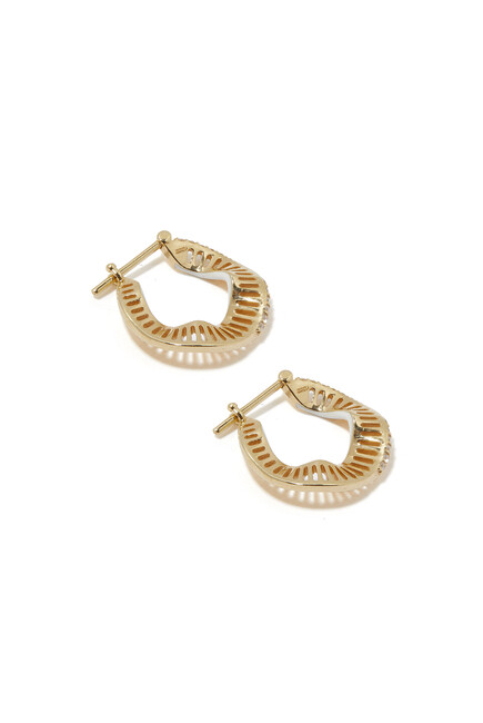 Wave Size 1 Hoop Earrings, 18k Yellow Gold, White Enamel & Diamonds